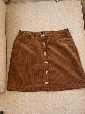 Ambiance Apparel Mini Skirt Women's SMALL Brown Corduroy Button Front Y2K Style